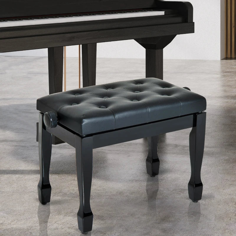 HOMCOM Faux Leather Piano Stool Height Adjustable Keyboard Bench Dressing Table Seat 64(L) x 35(W) x 45/55(H)cm,Black