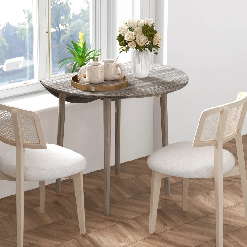 HOMCOM Folding Dining Table for 4, Round Drop Leaf Table, Modern Space Saving Small Kitchen Table with Wood Legs for Dining Room, Grey