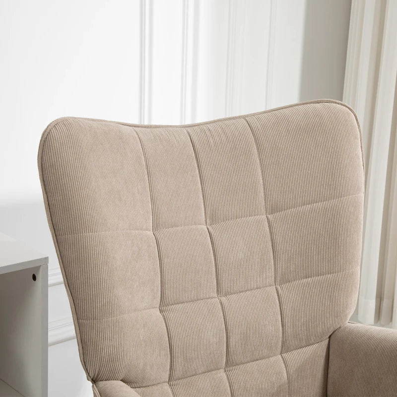 HOMCOM Accent Chair with Ottoman, Lounge Chair in Corduroy Look, Armchair with Wooden Legs, for Living Room, Light Brown