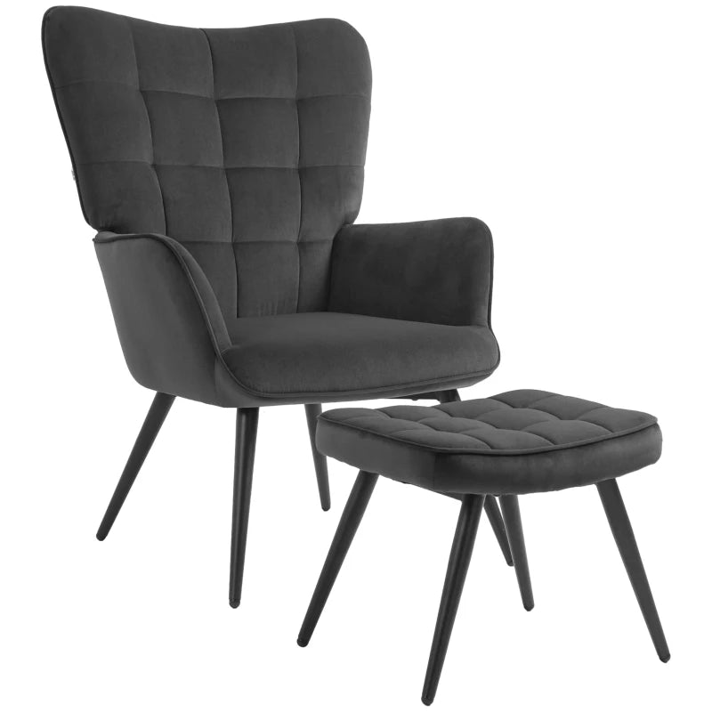 HOMCOM Lounge Chair with Ottoman Chair with Footstool, 2-piece Set, Grey