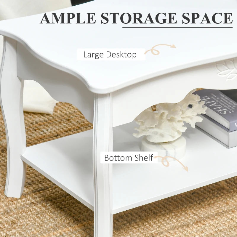 HOMCOM White Coffee Table Wood Cocktail Tea Centre Table with Storage Shelf for Living Room Reception Room, 94L x 44W x 42H cm