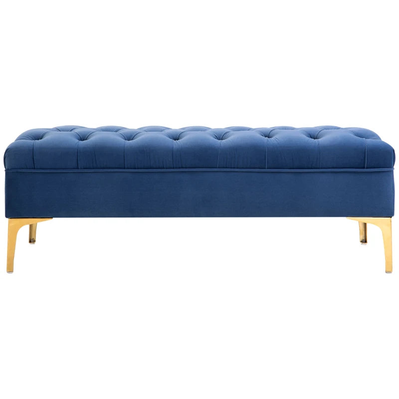 HOMCOM End of Bed Bench, Upholstered Bench Seat, Entryway Shoe Bench with Button Tufted for Bedroom, Blue
