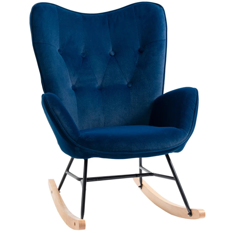 HOMCOM Rocking Chair with Ear Wings Rocking Chair High Comfort Armrests Deep Seat Foam padding Velvet-Look Blue
