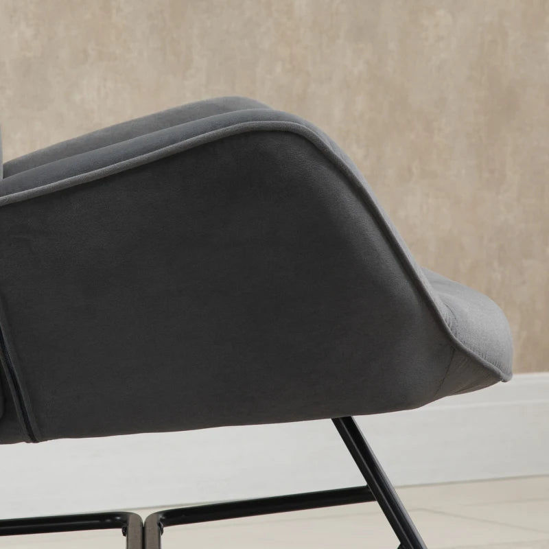 HOMCOM Rocking Chair with Steel Frame Upholstered Relax Armchair Lounge Chair Living Room Chair with Padded Seat Velvety Polyester Rubberwood Metal Dark Gray+Natural 65 x 70 x 96 cm