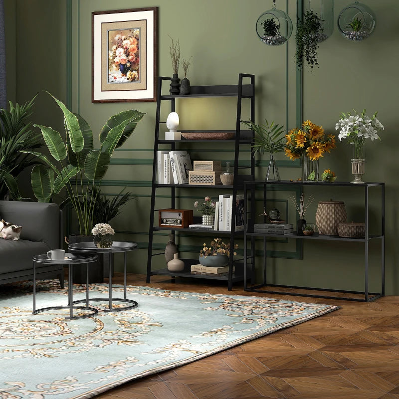 HOMCOM Console Table, Sideboard, 2 Levels, Powder-Coated Steel, 90 x 30 x 75cm, Black