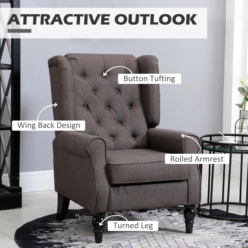 Fabric Tufted Club Accent Sofa Chair Home Décor with Extra Wide Seat, Wooden Legs, Brown