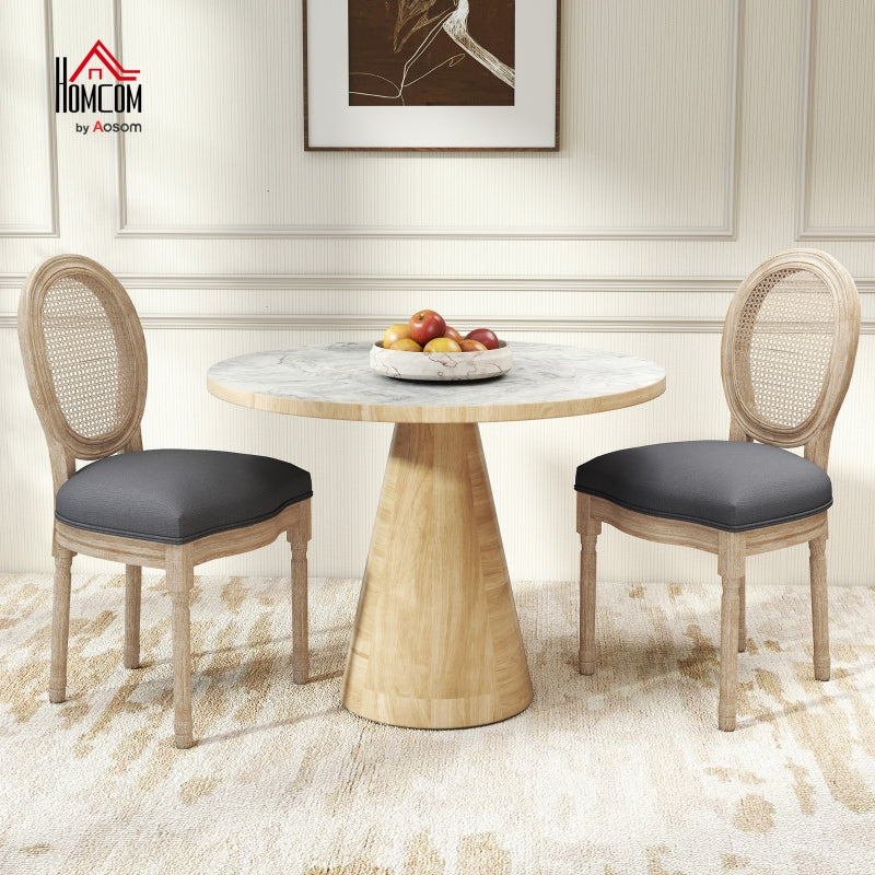 HOMCOM Set of 2 Dining Chairs - Louis XVI Style Medallion Living Room Chair - Solid Carved, Patinated Wood