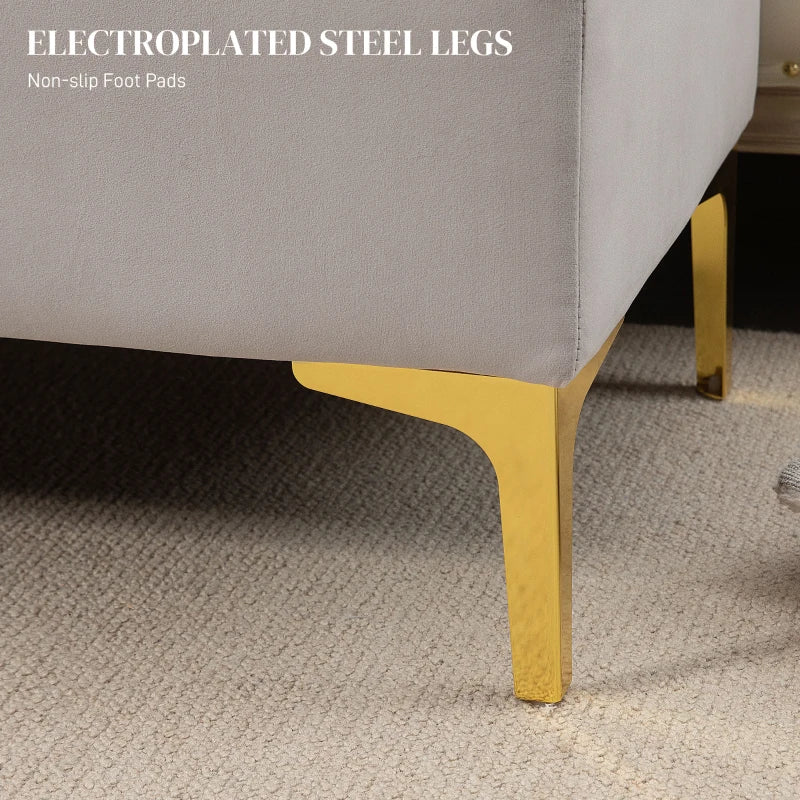 HOMCOM Storage bench tufted seat velvet look 2 in 1 metal legs 120 x 44 x 44.5 cm gray and gold