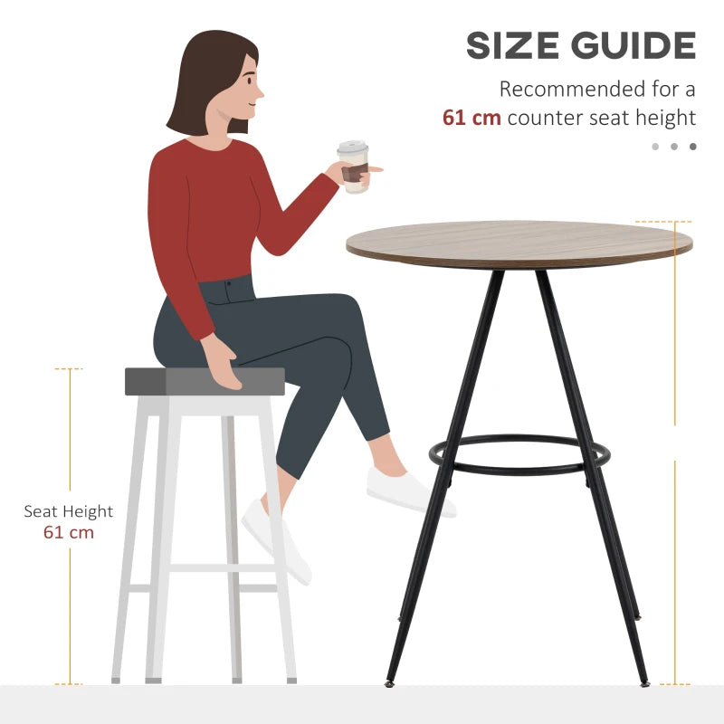 HOMCOM Round Bar Table with Fixed Tabletop and Steel Legs, Circular Cocktail Table for Dining Room, Home Bar