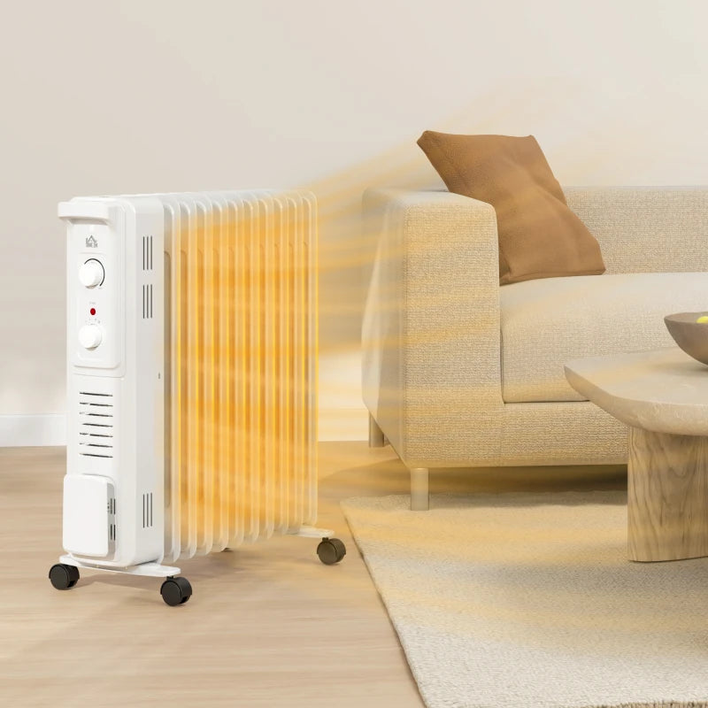 HOMCOM 2.5kW 11 Fin Oil-Filled Radiator - White