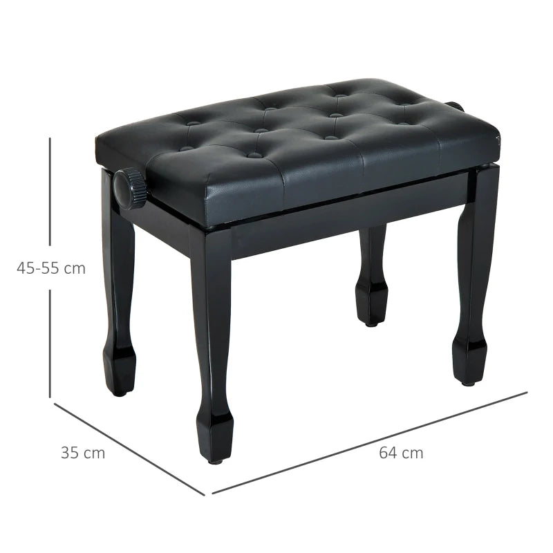HOMCOM Faux Leather Piano Stool Height Adjustable Keyboard Bench Dressing Table Seat 64(L) x 35(W) x 45/55(H)cm,Black