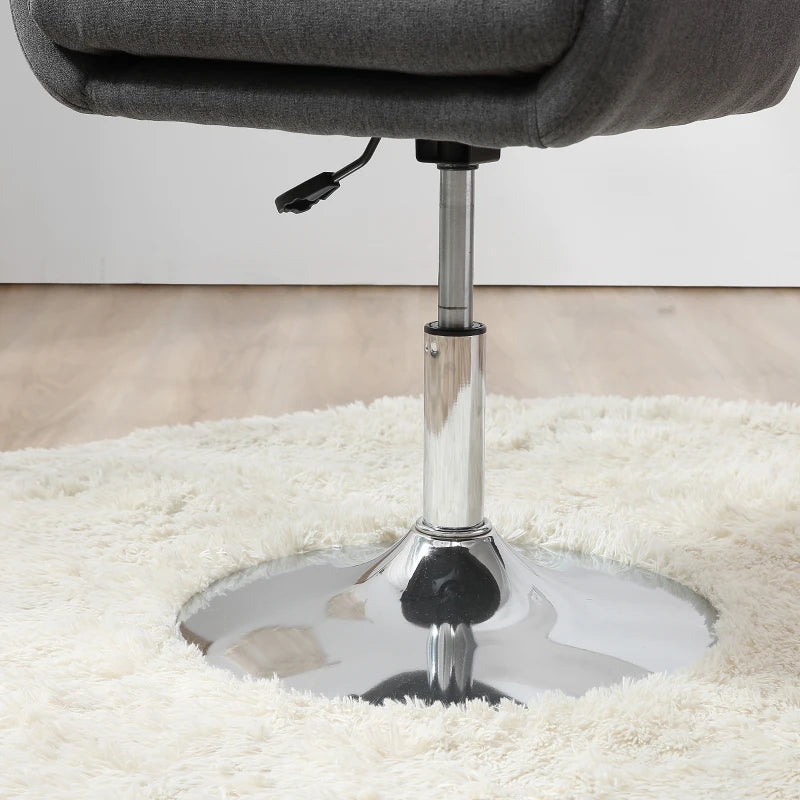 HOMCOM Grey Swivel Chair, w/Metal BaseModern Swivel Linen Sofachair Midback w/Lumbar Support for Bedroom Office