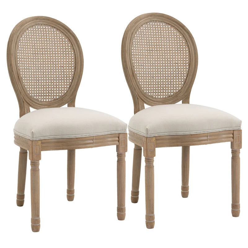HOMCOM Set of 2 Dining Chairs, Viennese Cane, Solid Wood, 49 cm x 56 cm x 96 cm, Cream White + Natural