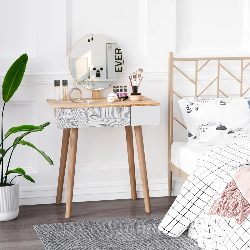 HOMCOM Elegant Dressing Table, Vanity Table with Drawer and Height Adjustable Mirror for Bedroom, Dressing Room, Natural