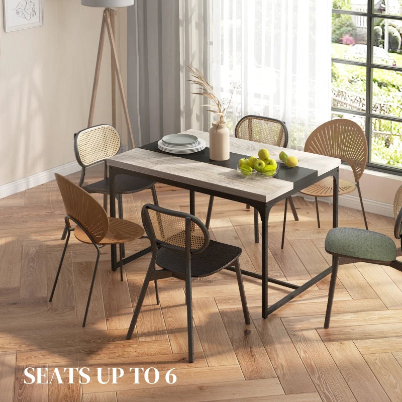 HOMCOM Dining Table for 6 People, Industrial Style in Black Metal and Wood, 120L x 89W x 75.5H cm