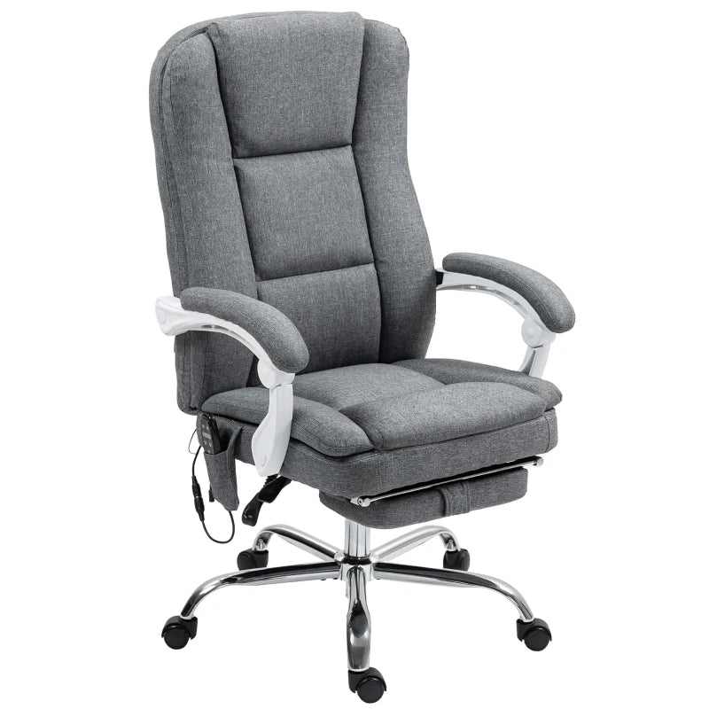 HOMCOM Executive Office Chair with 8-point Massage and Heat, Fabric Computer Desk Chair with Reclining Backrest, High Back, Height Adjustable, Swivel Wheels, Footrest, Remote, for Home, Grey