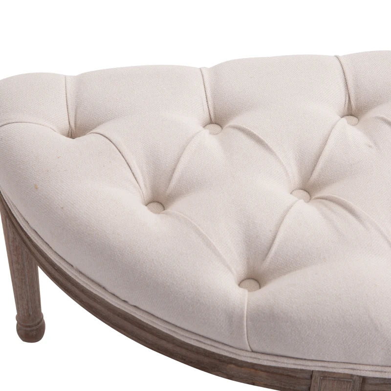 HOMCOM Half-Circle End of Bed Bench, Tufting Ottoman Footstool with Padded Seat and Brushed Wood Base, Antique Window Seat, Cream White