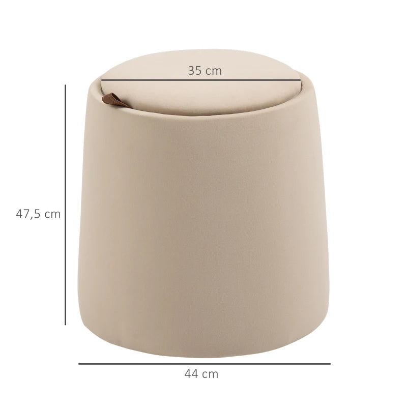 HOMCOM 2-in-1 Ottoman in Velvet-Like Fabric with Storage and Removable Lid Φ44 cm x 47.5 cm Beige