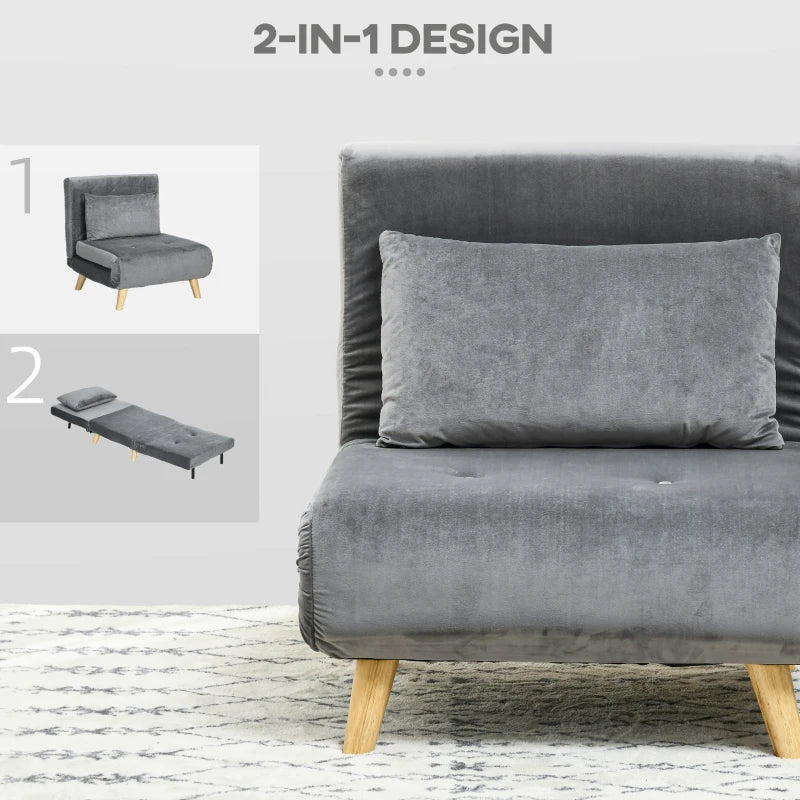 HOMCOM 2-in-1 Chair, Reclining Chair, Guest Bed, 72 cm x 78 cm x 79 cm, Gray