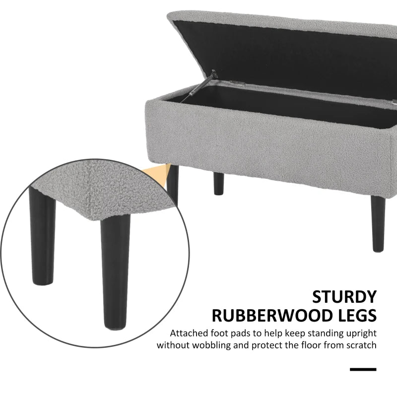 HOMCOM Storage Bench Storage Chest Cashmere Surface Rubberwood Legs 95 x 38 x 45 cm Gray