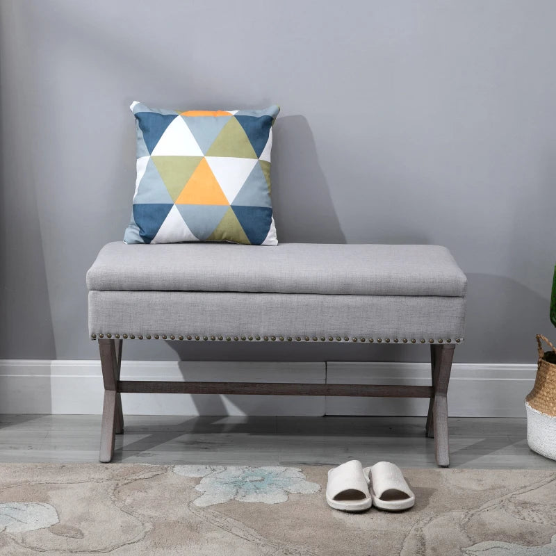 HOMCOM Storage Ottoman, Elegant Blanket Box with Bentwood Frame, Sponge Top, Footstool for Hallway, Entryway, Grey
