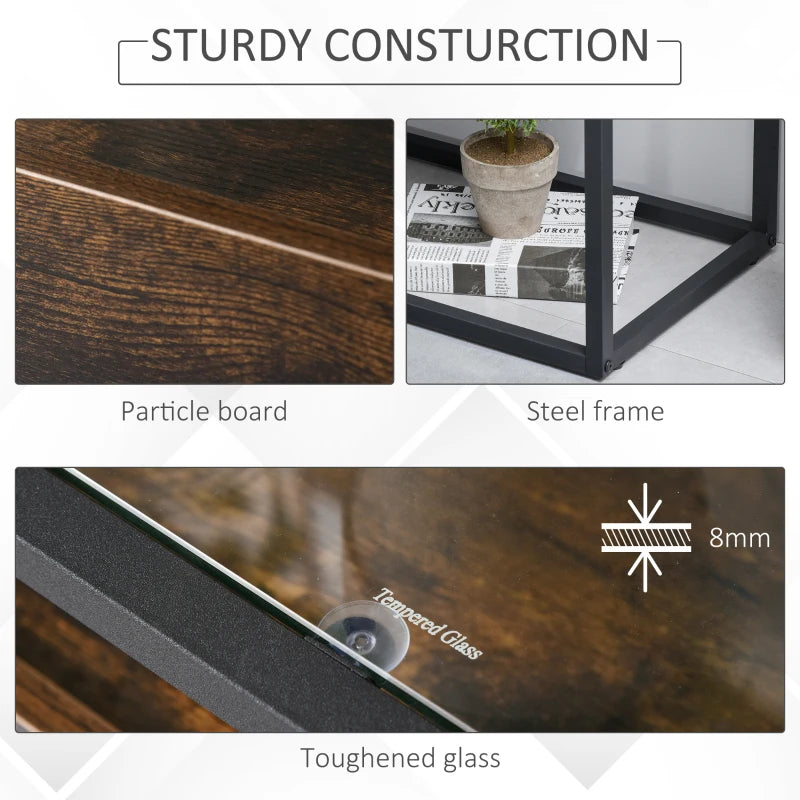 HOMCOM Entryway Console Table Desk with Drawers, Toughened Glass Shelf, 3D Wood Grain