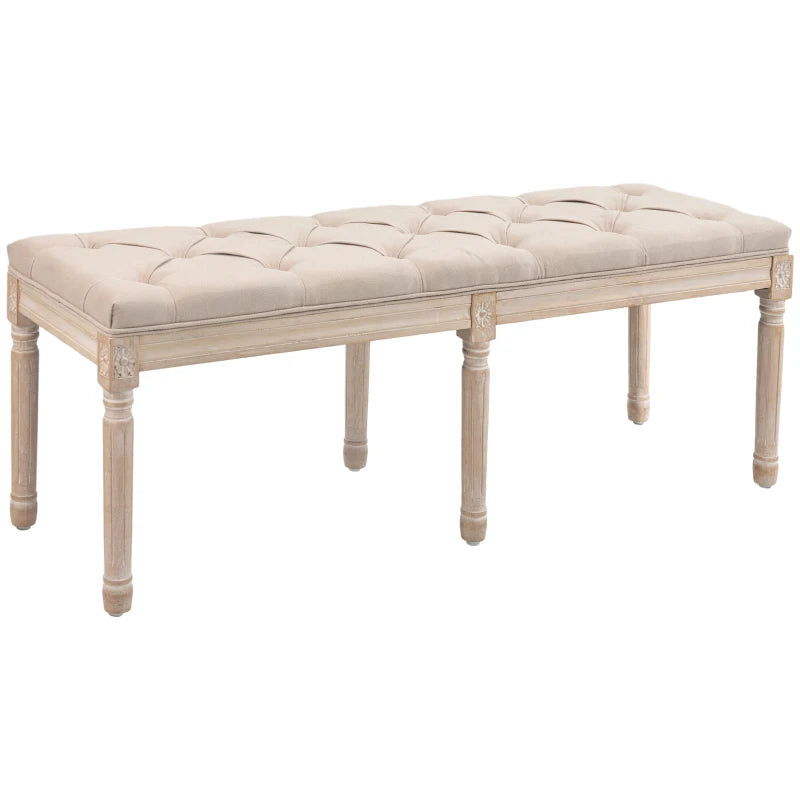 HOMCOM Vintage Design Vintage Bench, Button Tufting, Turned Legs, Shabby Chic, Cream + White