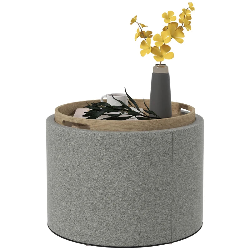HOMCOM Upholstered Ottoman, Linen, Hidden Storage, Reversible Lid, 56cm x 56cm x 42cm, Gray + Natural