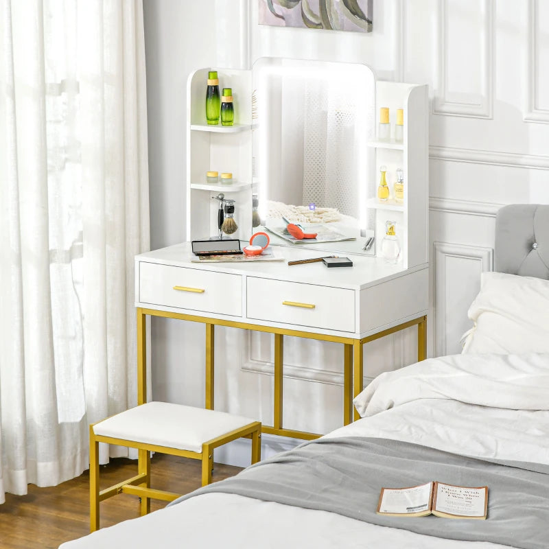 HOMCOM LED Light Dressing Table, with Stool - White