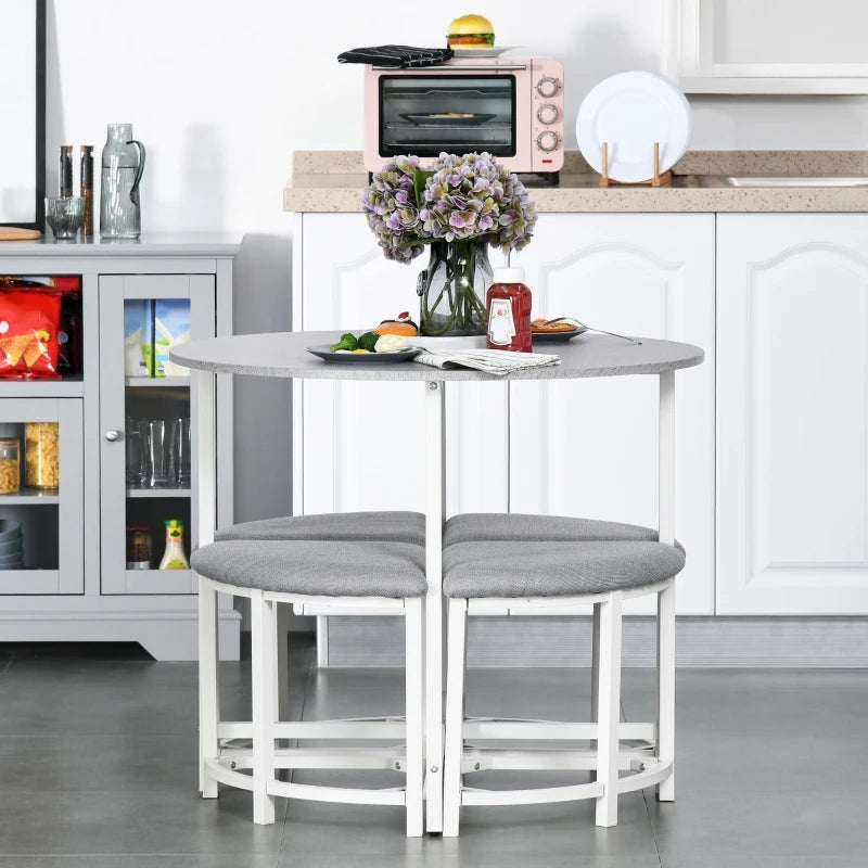 HOMCOM Modern Round Dining Table Set with 4 Upholstered Stools for Dining Room, Kitchen, Dinette