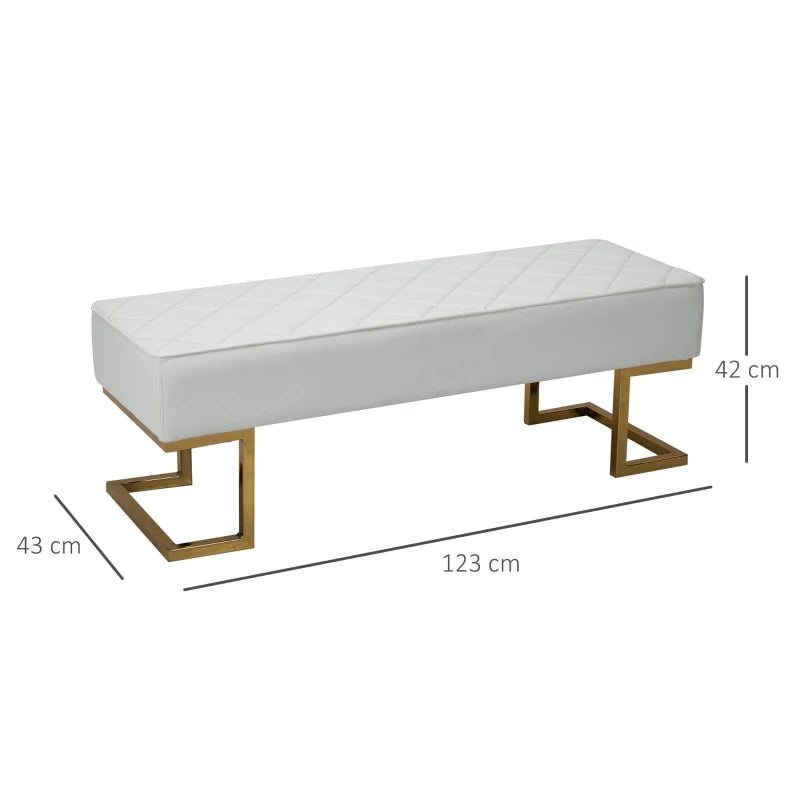 HOMCOM 120cm Long Ottoman Bench PU Leather Bed End Lounge Sofa with Gold Electroplated Legs for Bedroom Living Room Entryway White
