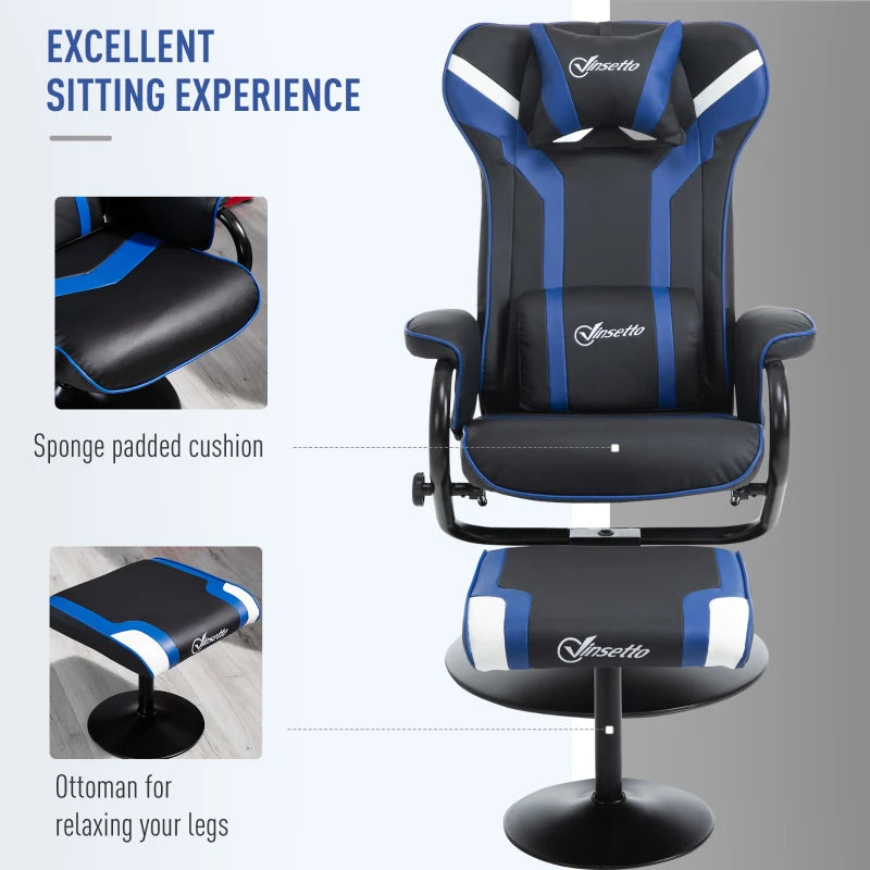 Vinsetto Gaming Recliner Ergonomic Chair w/ footstool - black/blue