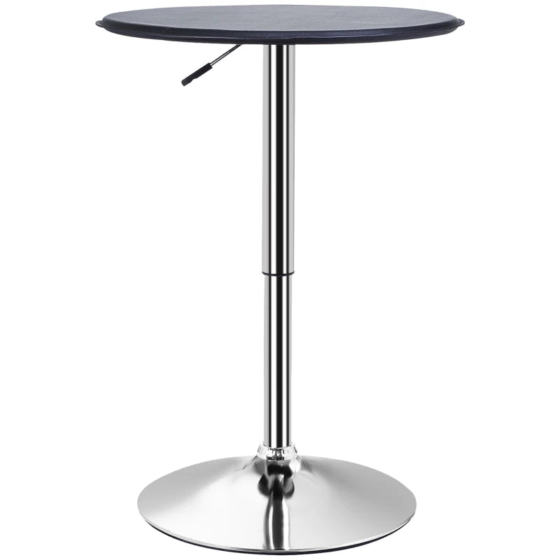 HOMCOM Adjustable Round Bistro Bar Table with PVC Leather Top Steel Base Home Kitchen Dining Desk Black
