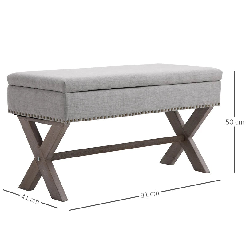 HOMCOM Storage Ottoman, Elegant Blanket Box with Bentwood Frame, Sponge Top, Footstool for Hallway, Entryway, Grey