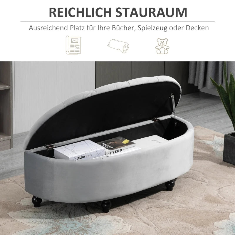HOMCOM Bench Ottoman Storage Chest Footrest with Storage Space Open Lid for Bedroom Velvet-Touch Rubberwood Gray 120 x 46 x 42 cm