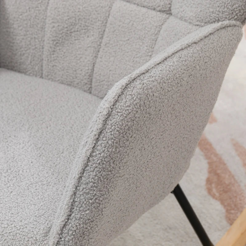HOMCOM Accent Rocking Chair, Berber Fleece Nursery Glider Rocker, Modern Armchair, Wingback Chair for Living Room and Bedroom, Grey