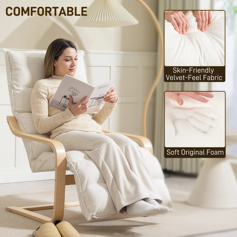 HOMCOM Curved Wooden Accent Chair, with Adjustable Footrest - Cream White