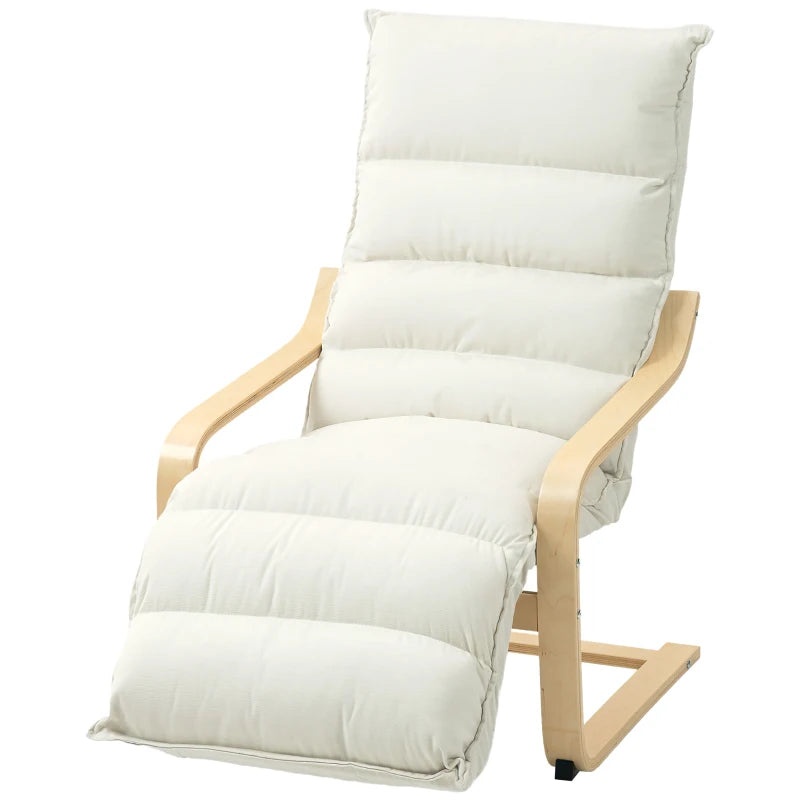 HOMCOM Curved Wooden Accent Chair, with Adjustable Footrest - Cream White