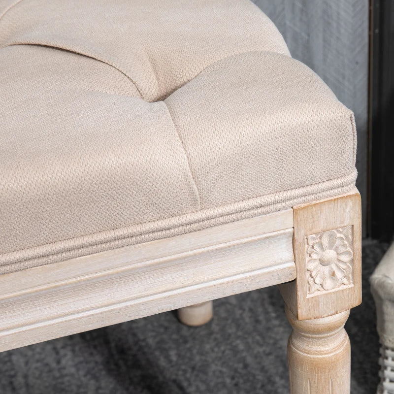 HOMCOM Vintage Design Vintage Bench, Button Tufting, Turned Legs, Shabby Chic, Cream