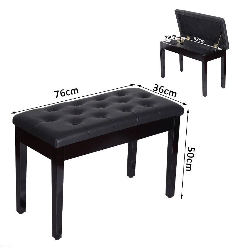 HOMCOM Faux Leather Piano Stool Makeup Dressing Stool Bench Dressing Table Seat with Storage 76x36x50cm,Black