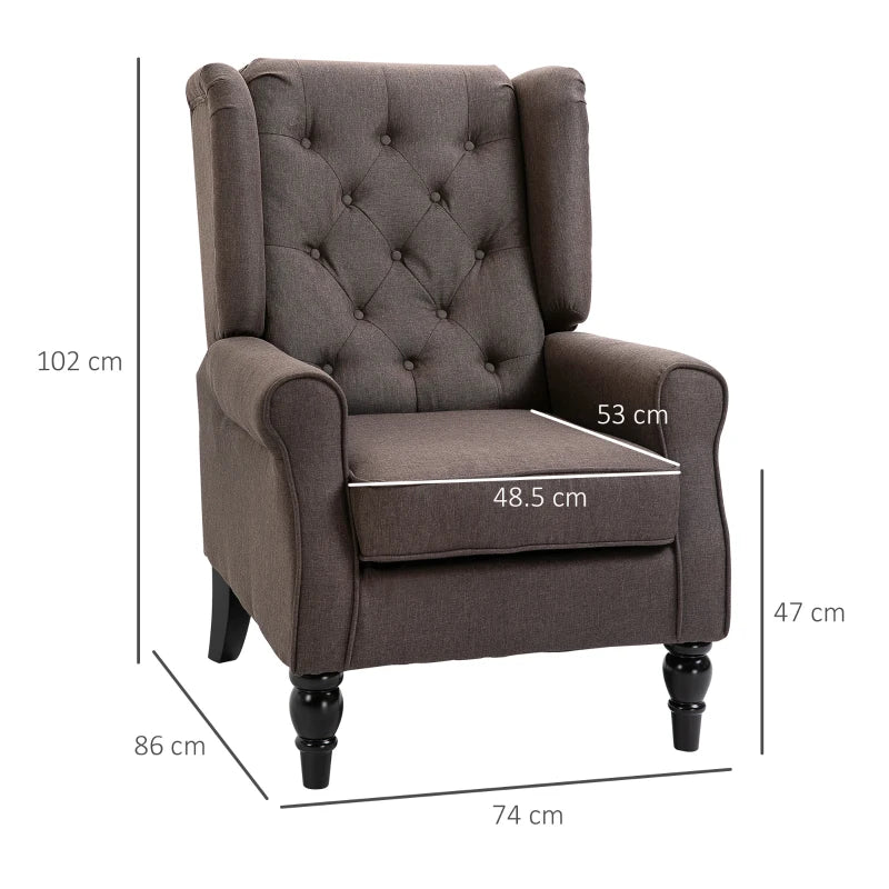 HOMCOM Retro Accent Chair, Wingback Armchair with Wood Frame Button Tufted Design for Living Room Bedroom, Brown