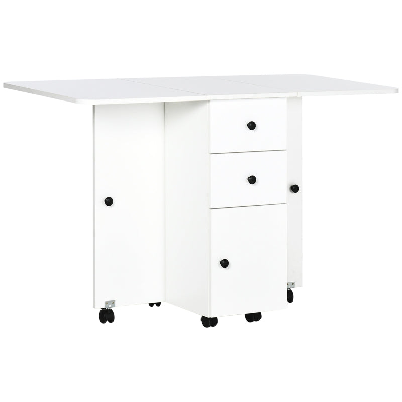HOMCOM Multi-Storage Six-Person Drop Leaf Dining Table - White