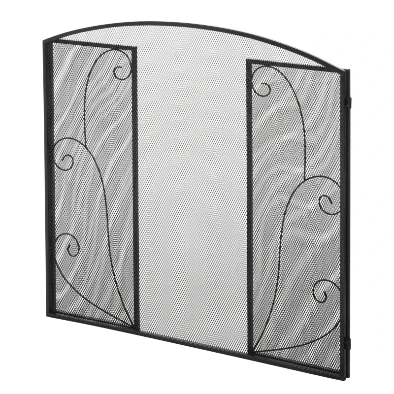 HOMCOM 3-Panel Metal Fireplace Mesh Screen Home Foldable Steel Spark Guard Decoration, Black