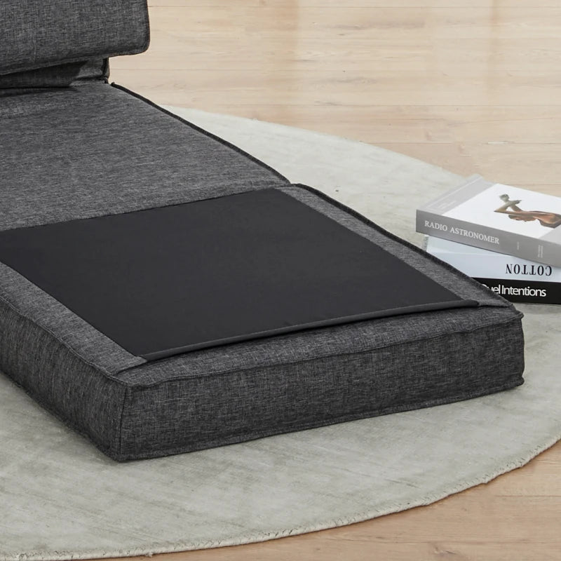 HOMCOM Armchair - Folding Spare Mattress - Convertible Chair - Adjustable Backrest 5 Positions - Gray Linen-Look Polyester Fabric