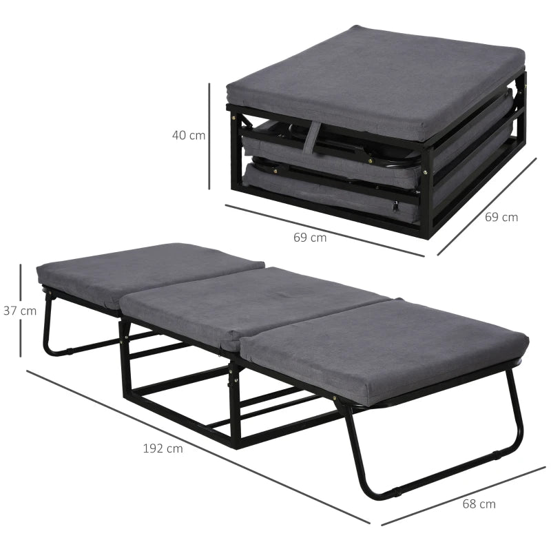 HOMCOM 2 In 1 Folding Sofa Bed Home Lounge Cot Guest Stool w/ Thick Padded Sponge Grey Removable and washable