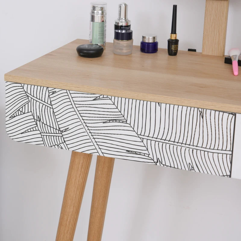 HOMCOM Elegant Dressing Table, Vanity Table with Drawer and Height Adjustable Mirror for Bedroom, Dressing Room, Natural
