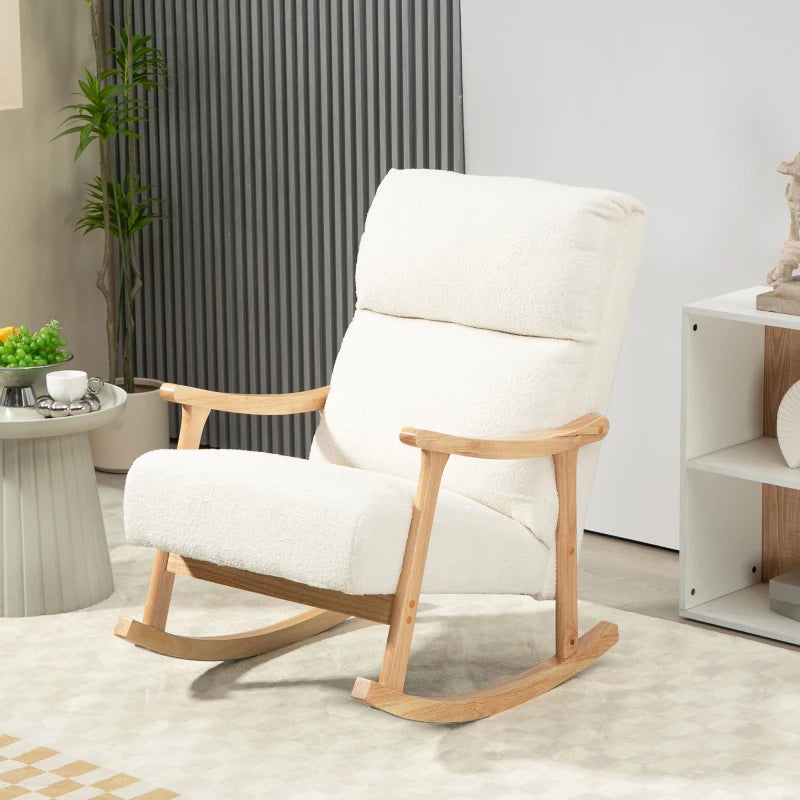 HOMCOM Rocking Chair, Fabric with Velvet Look, Ergonomic Backrest, Load Capacity up to 120 kg, 65W x 90D x 98H cm, Cream White