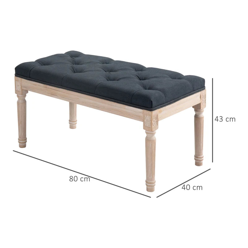 HOMCOM Vintage Design Upholstered Bench, Tufted Buttons, Turned Legs, Shabby Chic, Dark Gray