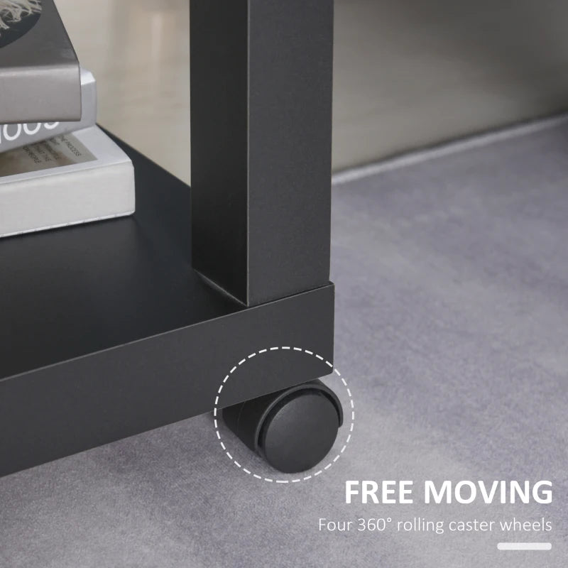 HOMCOM Sofa Side Table Square End Desk with Open Storage Shelf, Rolling Wheels, Free Moving for Home Office Studio