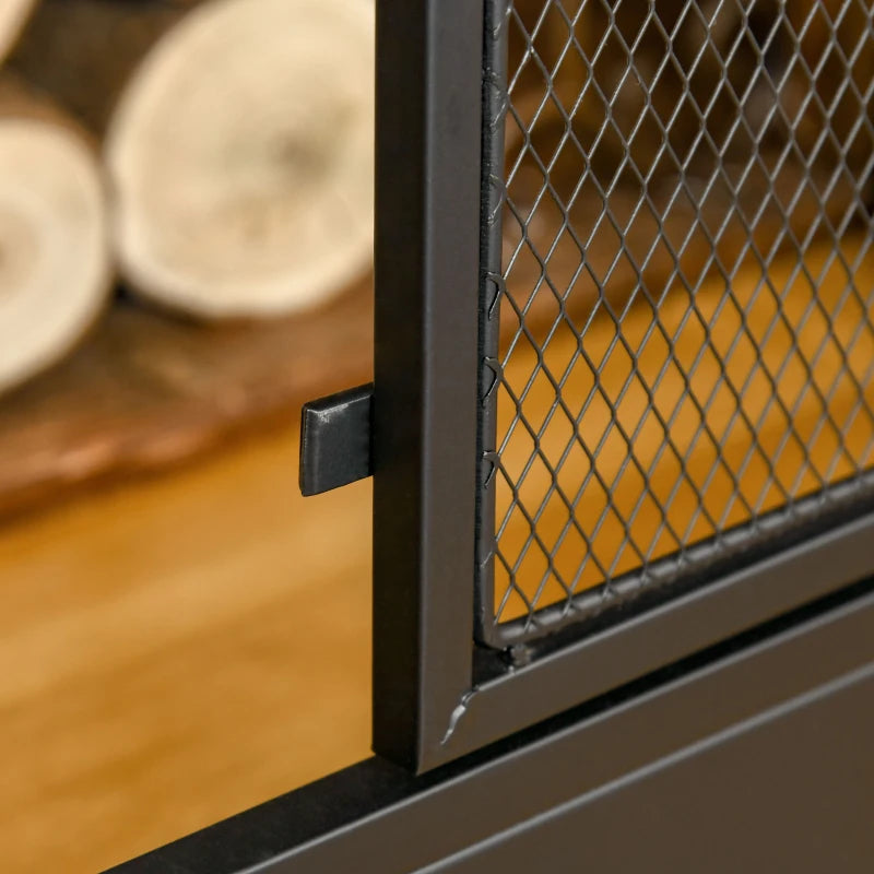 HOMCOM 3-Panel Folding Fireplace Screen with Door, Freestanding Spark Guard, Metal Mesh Fireguard, Black